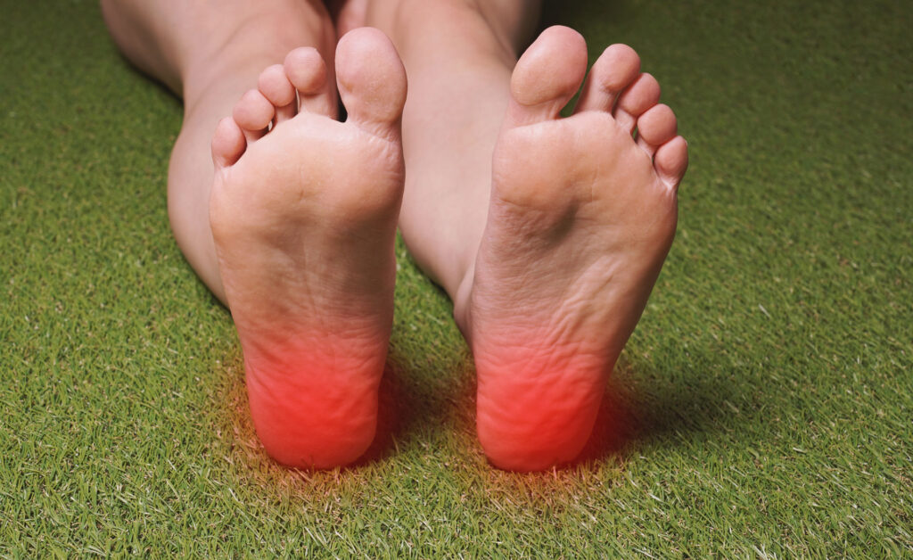 Heel with red color to indicate pain. A way to represent regenerative medicine to heel pain